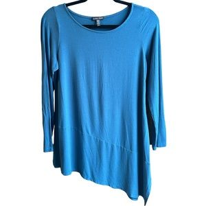 Eileen Fisher Asymmetrical Tunic Top Shirt Pullover M Blue Viscose Lagenlook